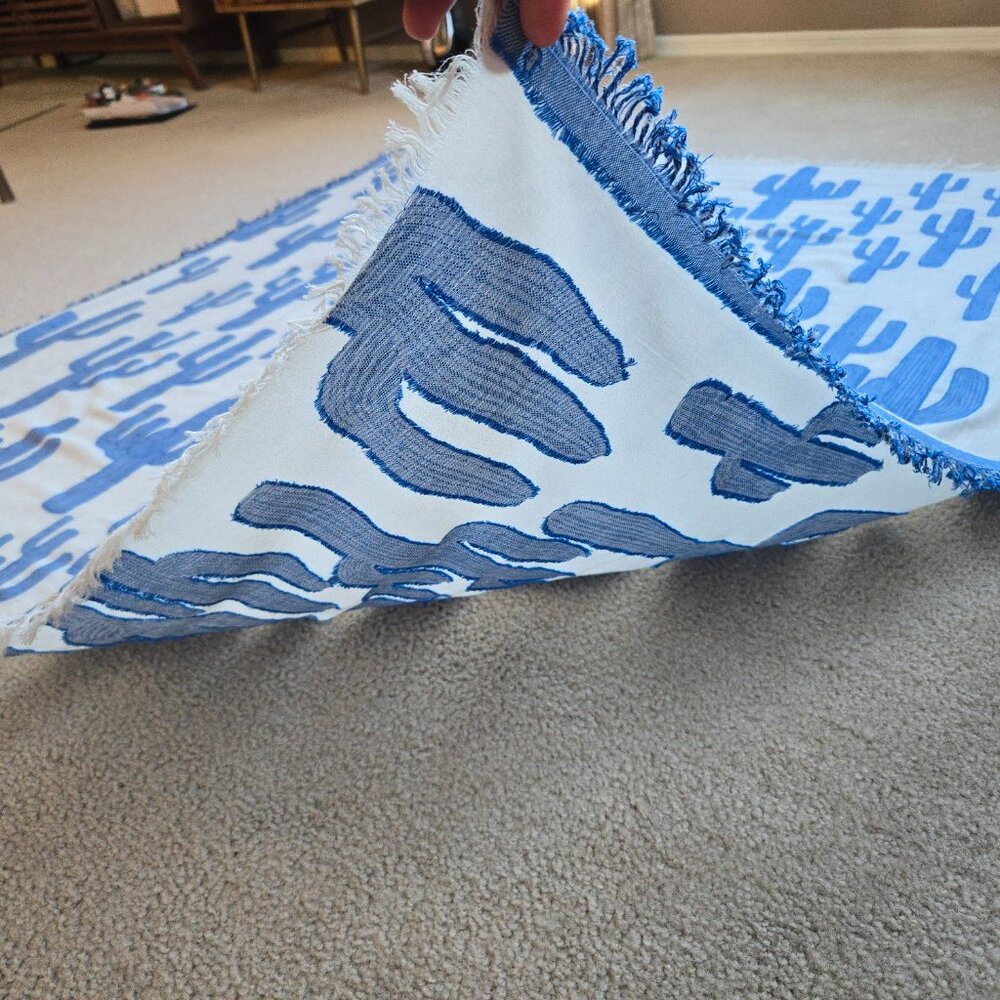 Anthropologie x Shingora Large Cotton Square Scarf Blue Saguaro Cactus - Picture 6 of 12